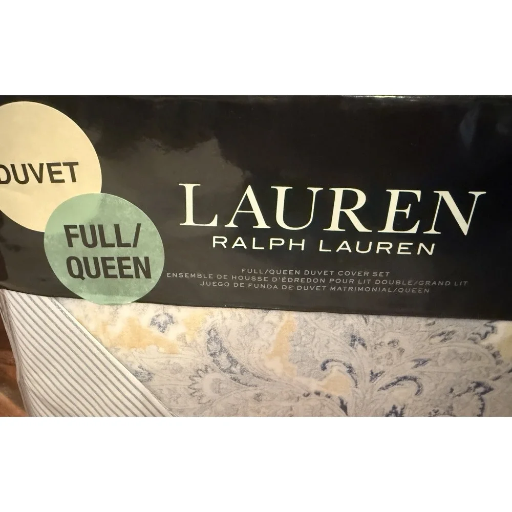 RALPH LAUREN Marisa Blue/Yellow Paisley Full/Queen Duvet SET Cotton 3 pc NWT